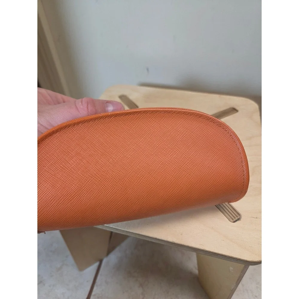 Tory‎ Burch Orange Saffiano Leather Sunglasses Case Hard Shell Gold Logo